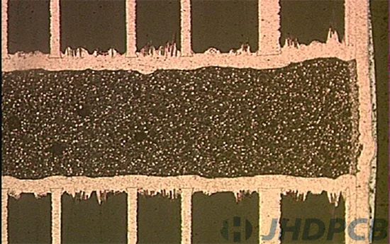 PCB cross section with conductive filled via