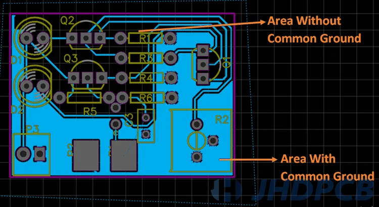 PCB areas with&without common ground