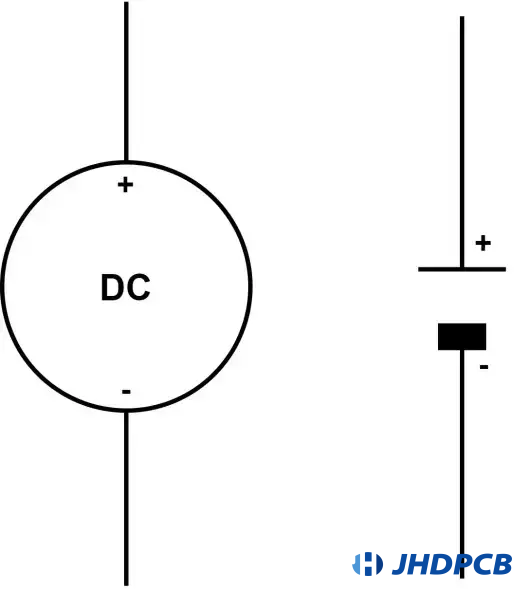 Symbol of DC Voltage Source and battery
